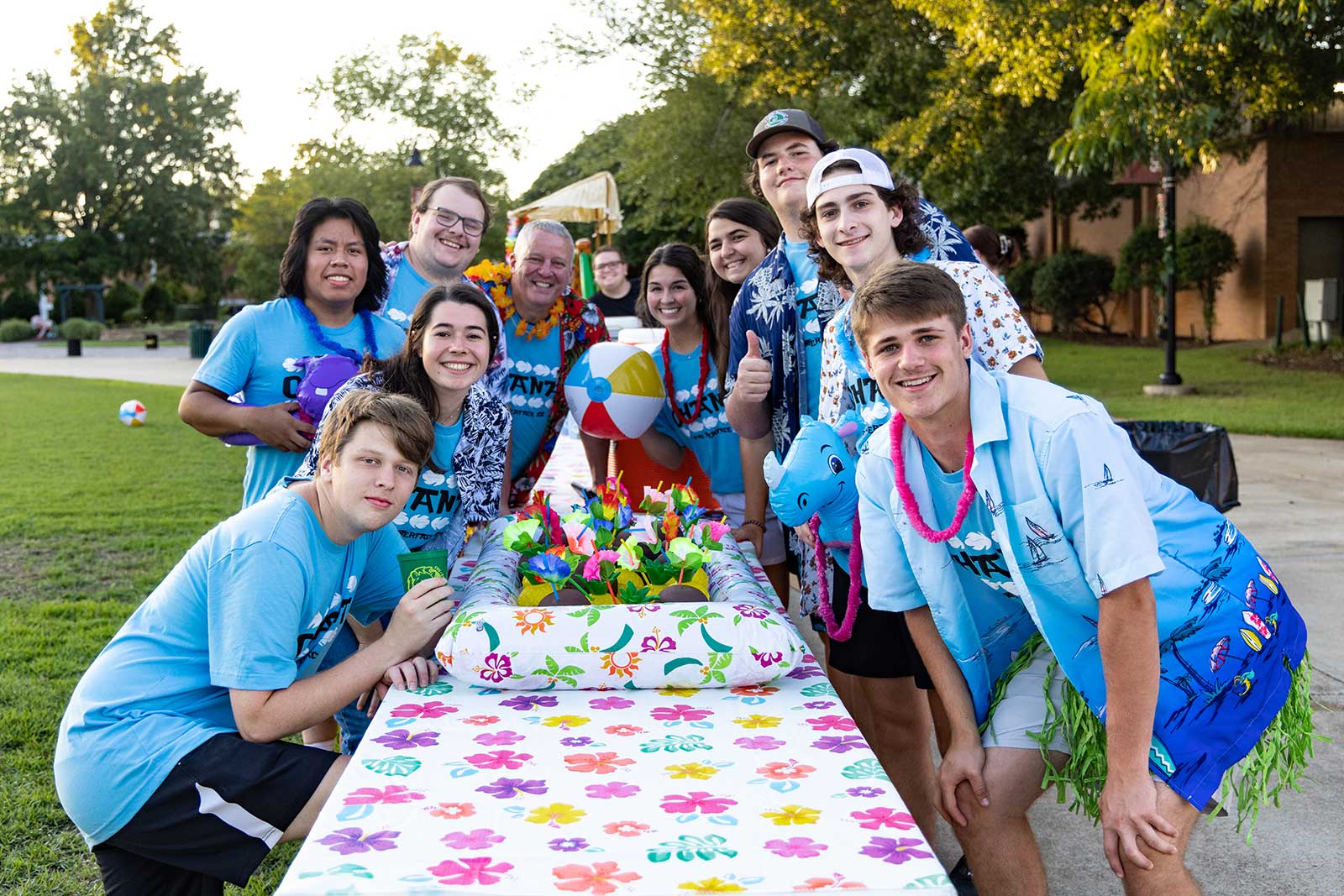 students at luau in student activities & groups