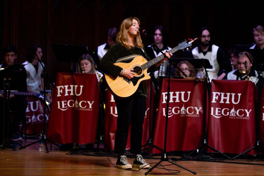 FHU student Kiana Mitchell performs her original song "Yours," during FHU at the Link: Celebrating the Fine and Performing Arts held in Tupelo, Mississippi, Saturday, Feb. 17, 2024.