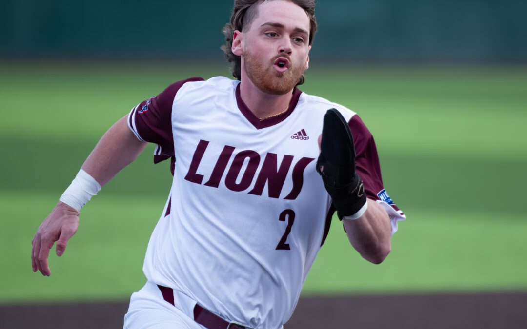 This Vires photo, featuring FHU Baseball alum Zack Sanders ('23), is titled "All In."