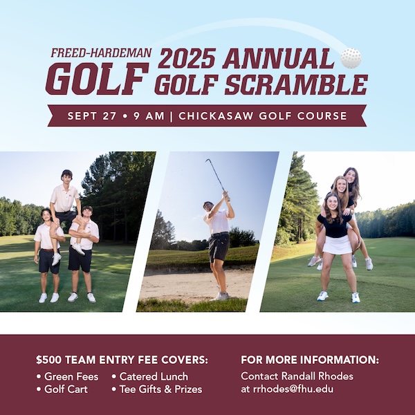 a flyer for the 2025 annual FHU golf scramble