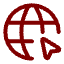 Dark red globe icon with grid lines representing longitude and latitude, accompanied by a computer mouse cursor pointing toward the globe’s lower right side, symbolizing internet or web access.