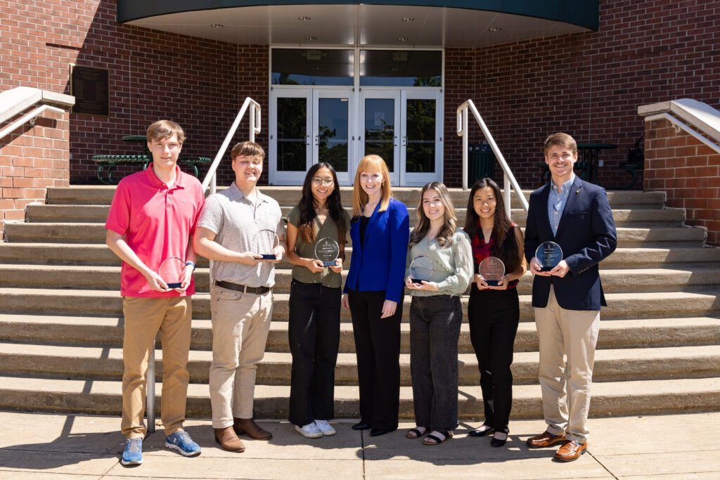 Winners of the Sewell Scholarship - (l to r) Aidan Harrison, Jadyn Hope, Zena Dorris, Instructor in Business Amy Sewell, Sarah Carmack, Elizabeth McKeeby and Noah Stuart
