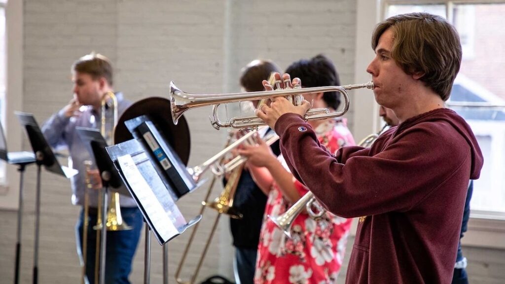 Students playing instruments