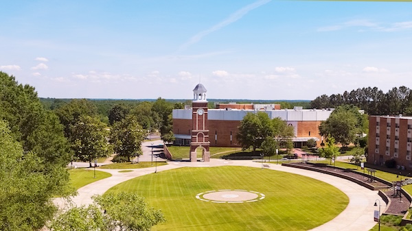 Freed-Hardeman University commons area with belltower